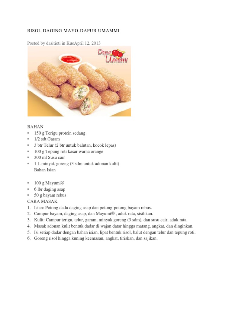 Resep Risoles Mayonaise Dapur Umami