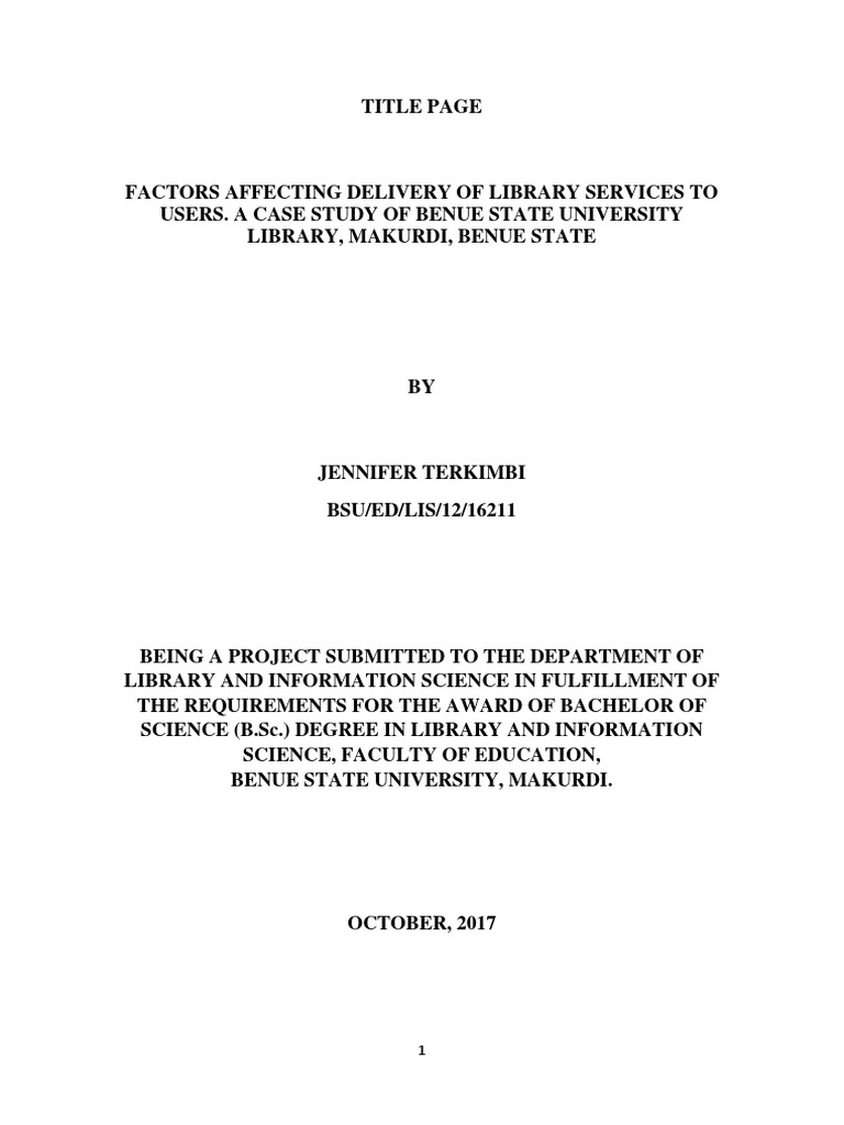 Factors Affecting Delivery of Library Services To Users. A Case Study ...