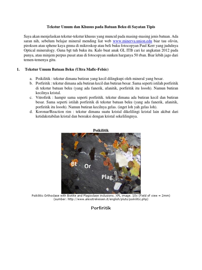 Tekstur Umum Dan Khusus Pada Batuan Beku Di Sayatan Tipis