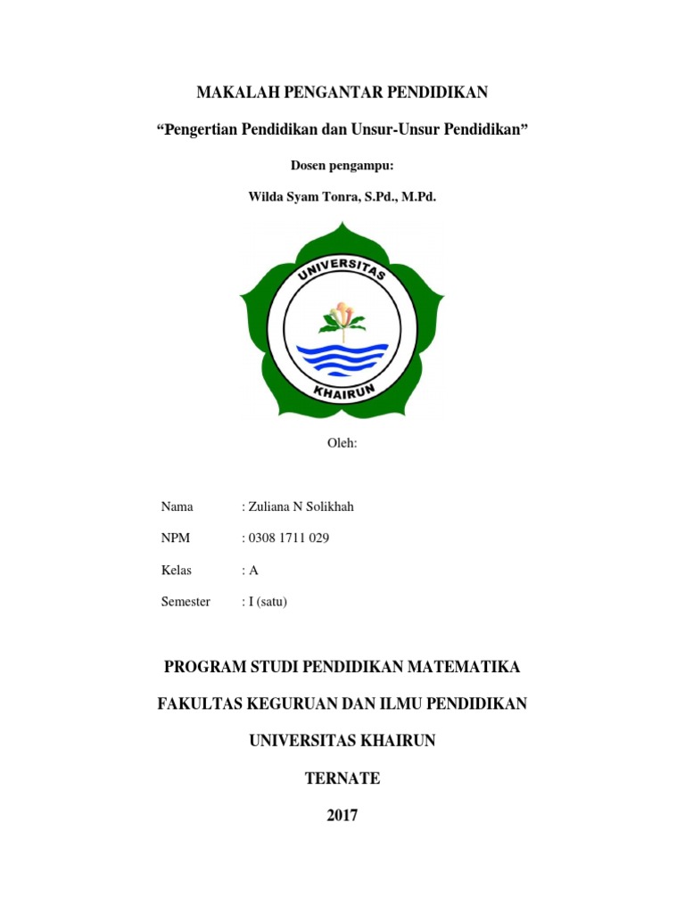Makalah Pengertian Dan Unsur Unsur Pendidikan Berbagai Unsur
