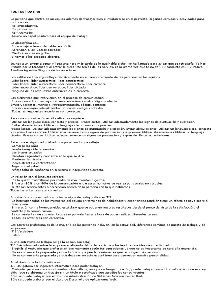 Fol Test Daypo | PDF | Asistencia sanitaria preventiva | Derecho laboral
