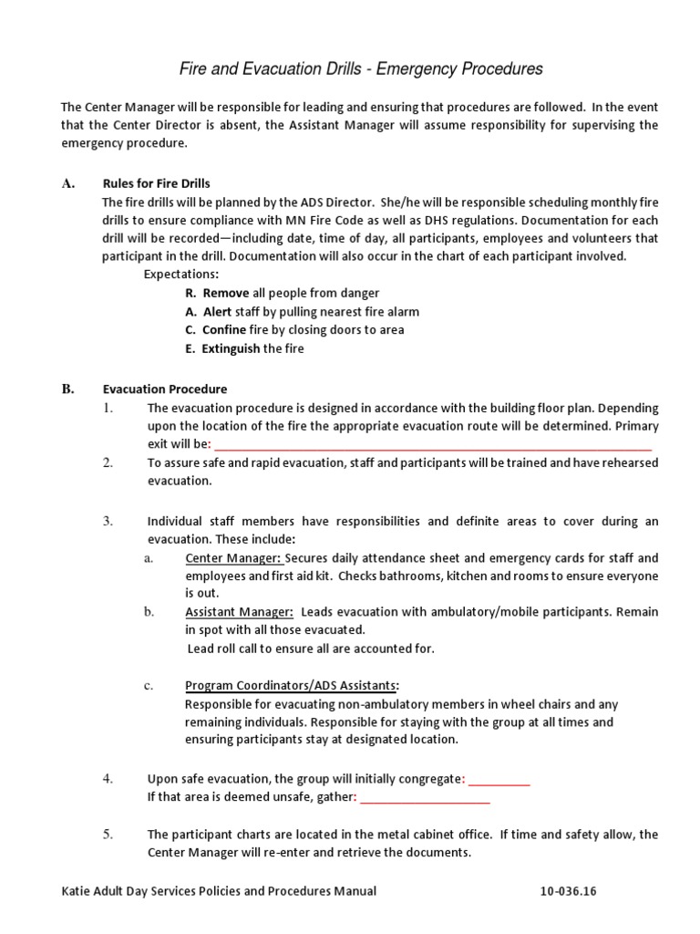 10036.16 Fire Evac Emergency Drill Procedures Emergency Evacuation