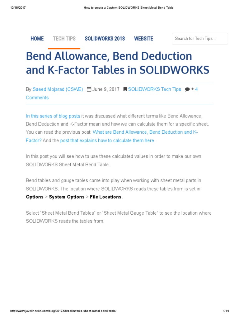 How To Create A Custom SOLIDWORKS Sheet Metal Bend Table PDF Sheet