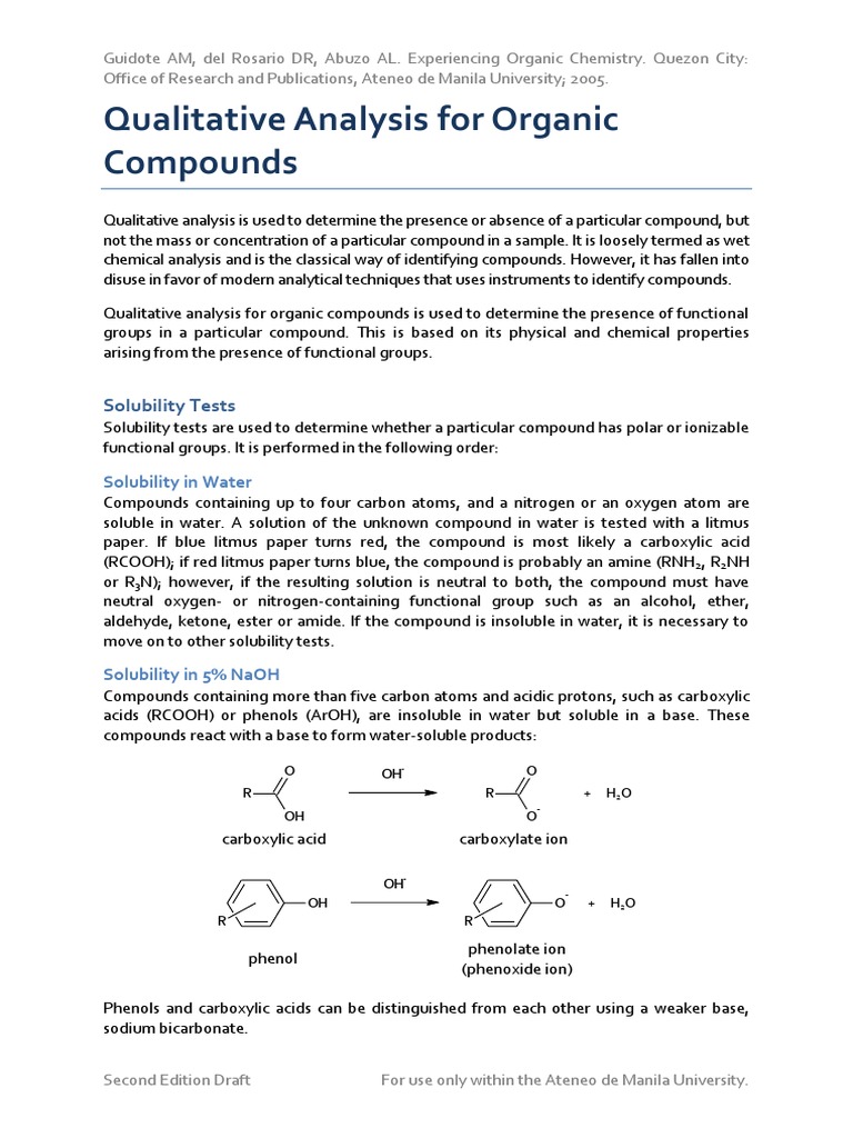 05a Qualitative Analysis For Organic Compounds PDF Alcohol Aldehyde