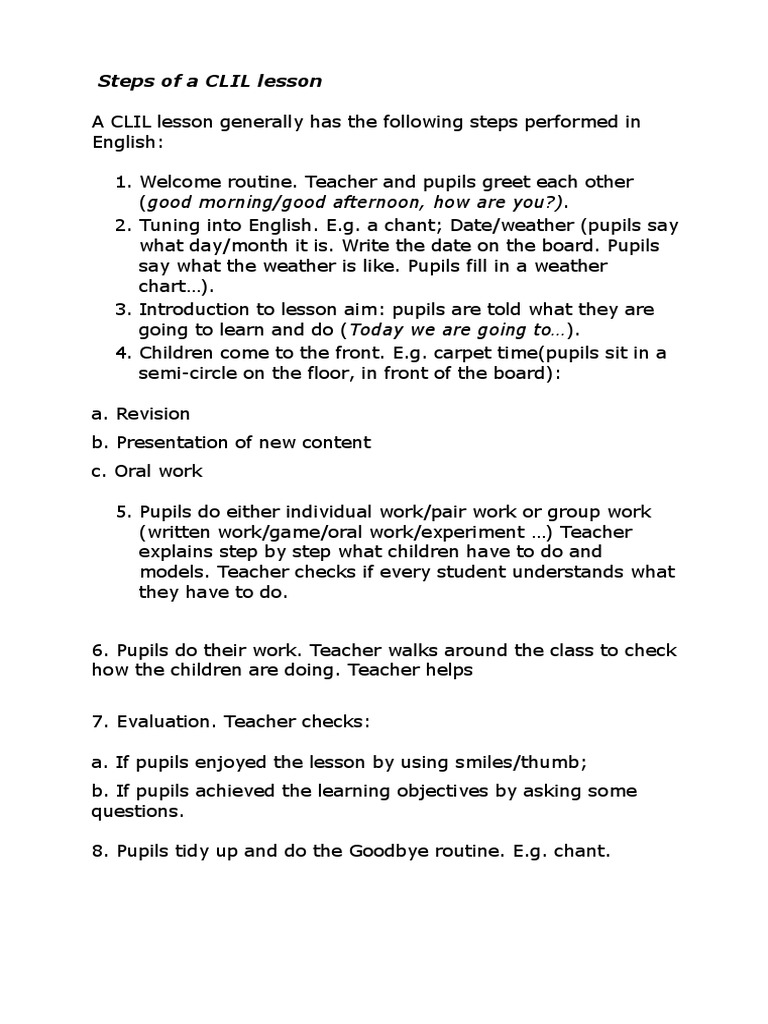 CLIL Lesson Steps for Teachers | PDF