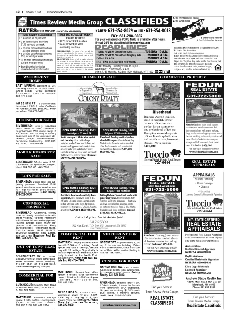 Riverhead NewsReview Classifieds and Service Directory Oct. 19, 2017