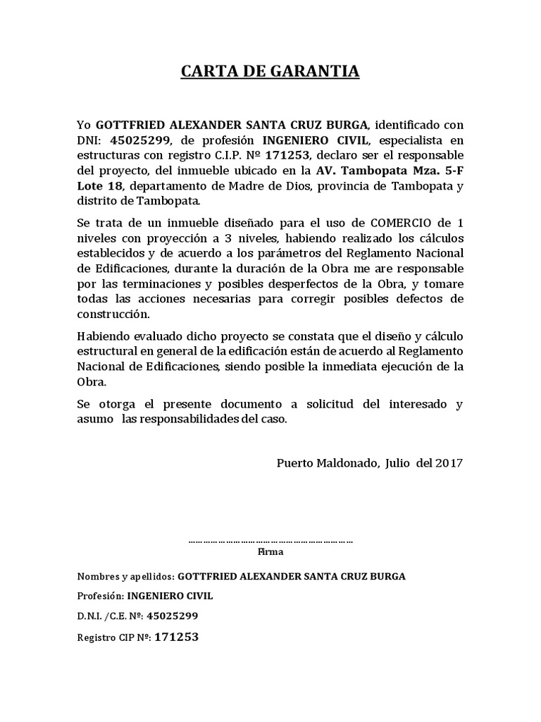 Carta De Garantia Estructural