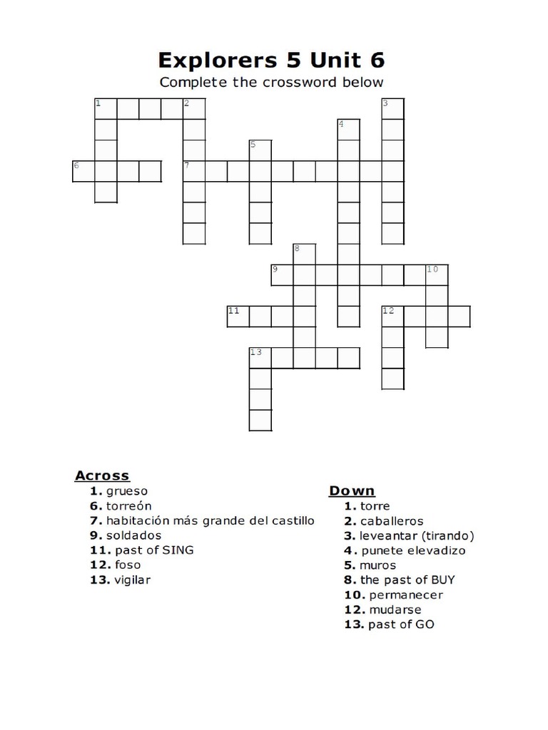 Explorers 5 Unit 6 Crossword | PDF