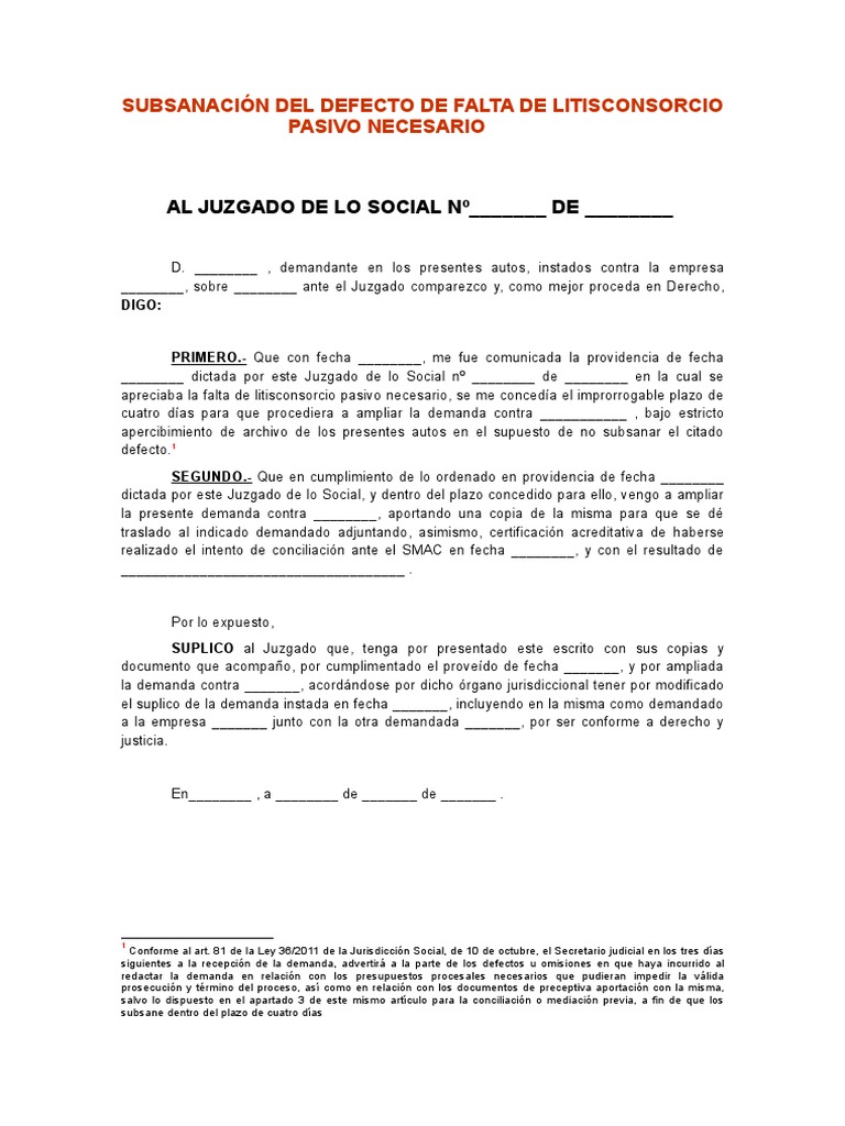 Subsanación Del Defecto de Falta de Litisconsorcio Pasivo Necesario | PDF