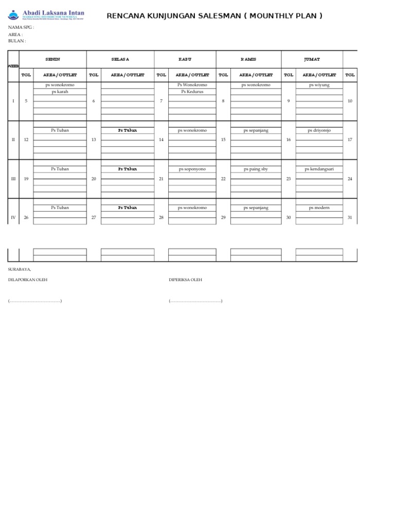 Rencana Kunjungan SPG Bulanan | PDF