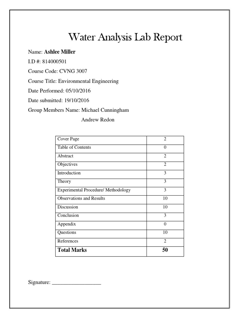Water Analysis Lab Report PDF Alkalinity Water Purification