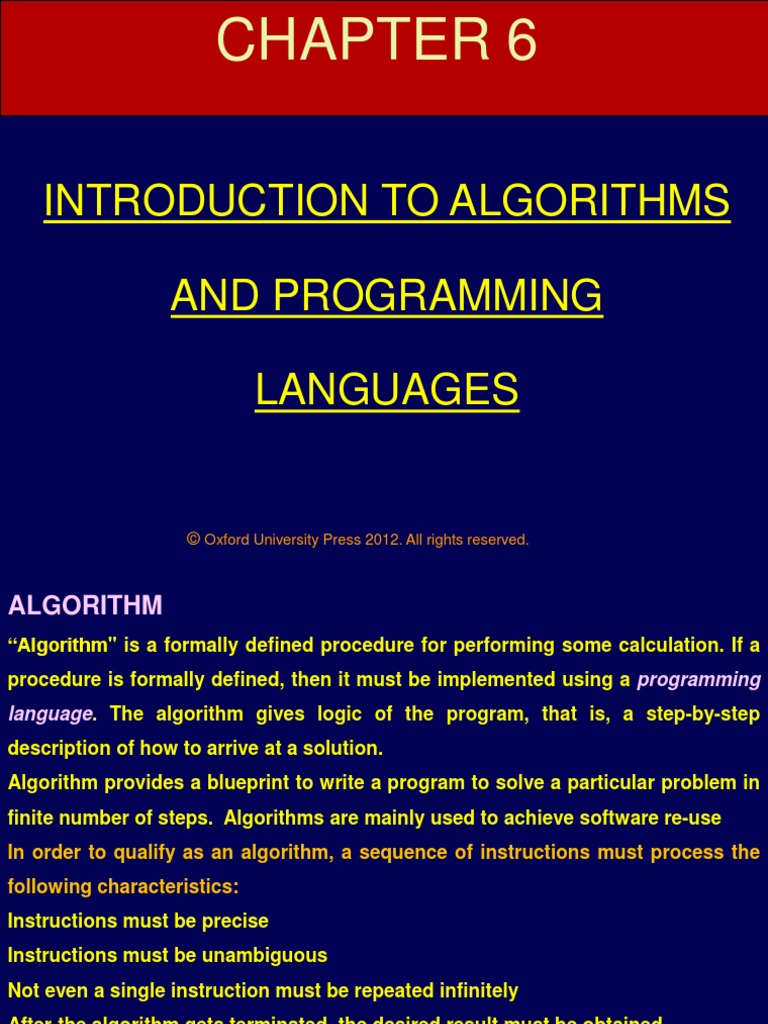 Introduction To Algorithms and Programming Languages: Oxford University ...