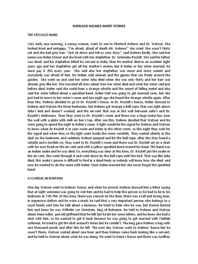 Sherlock Holmes Short Stories Summary