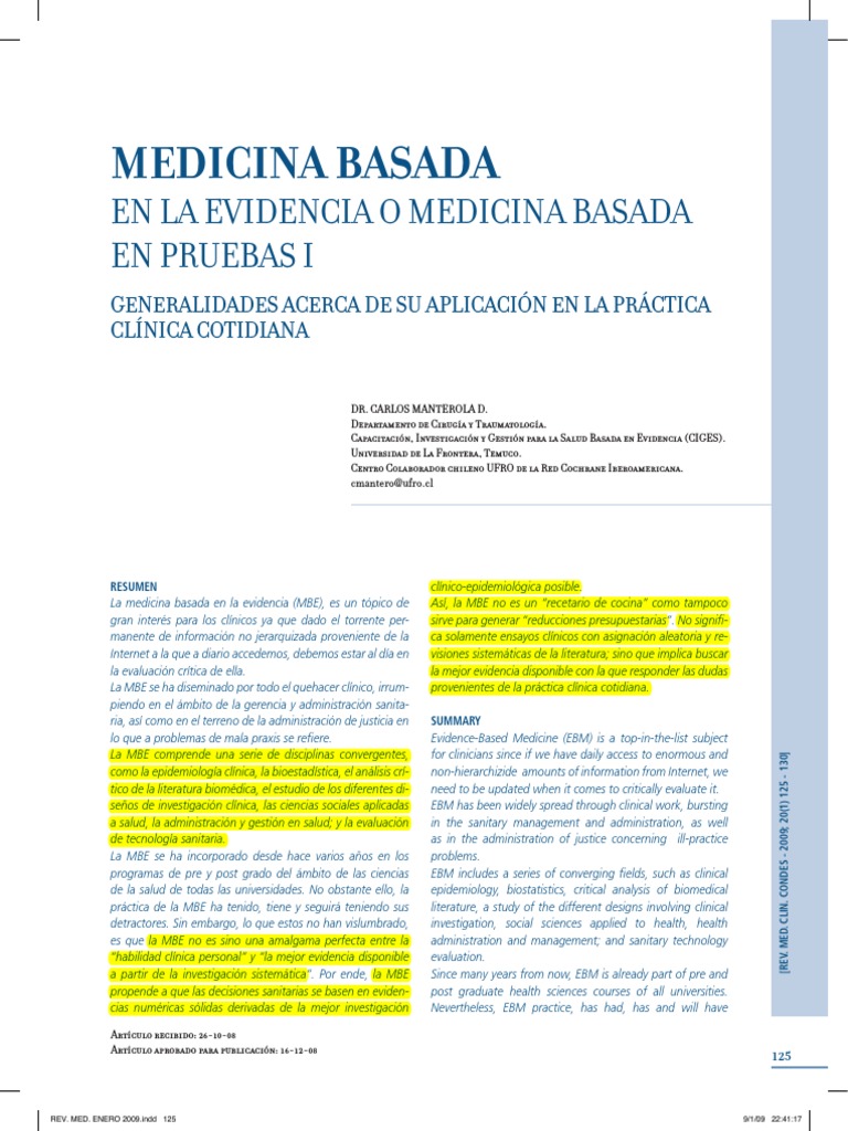 Medicina Basada en Evidencia: Aplicaciones Clínicas | PDF | Evidencia ...