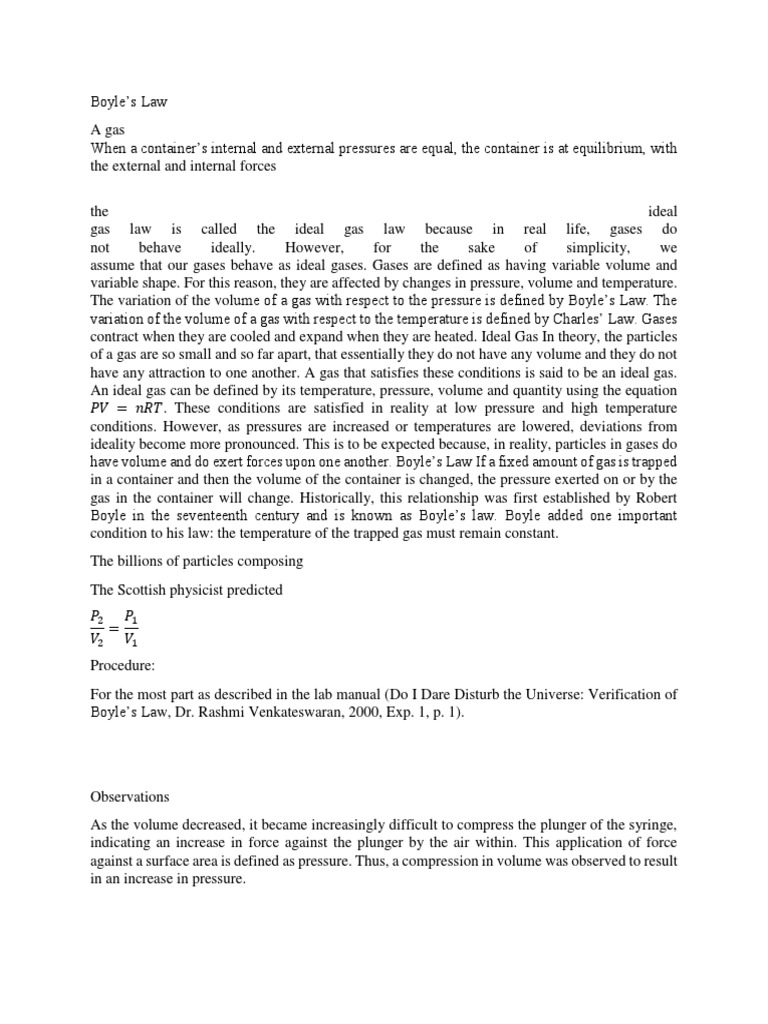 Verification of Boyle's Law Experiment | PDF | Gases | Temperature