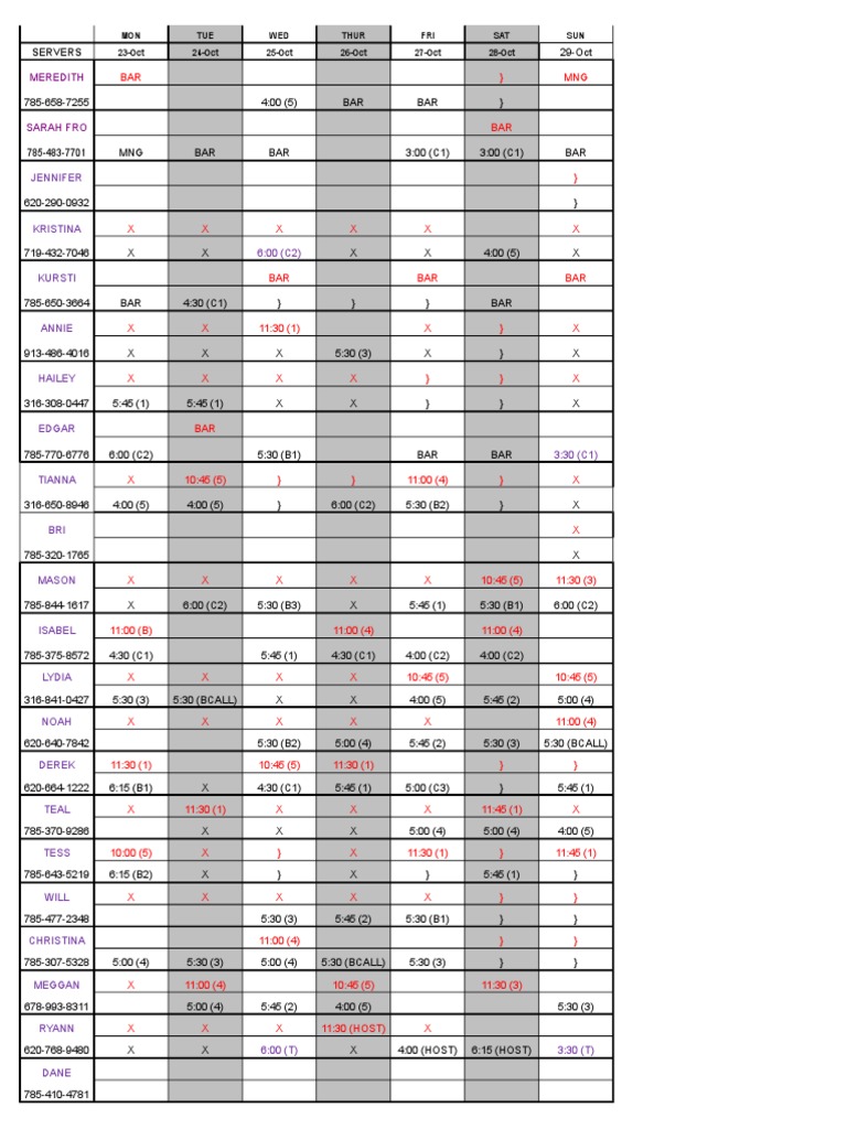 Weekly Schedule for Servers and Hosts | PDF