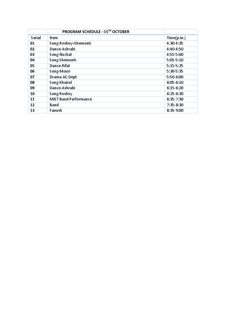 Program Schedule for October 15th | PDF