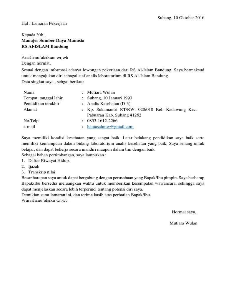 10000 Contoh Surat Lamaran Kerja Yang Baik & Benar ...