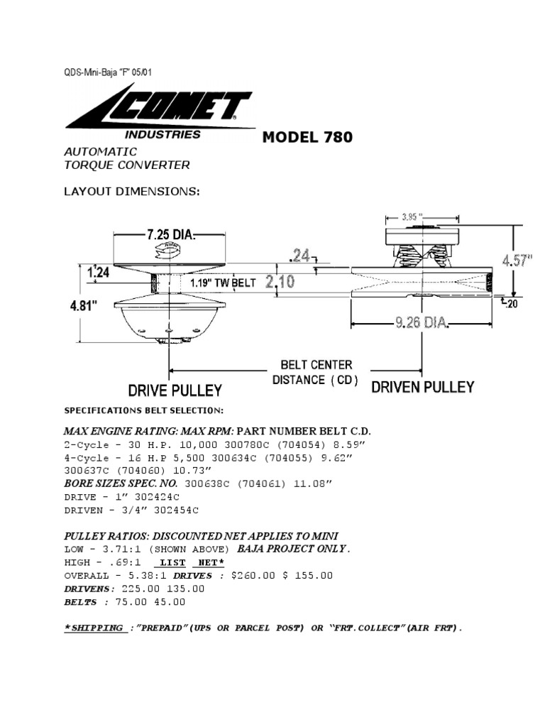 Especificacoes CVT Comet