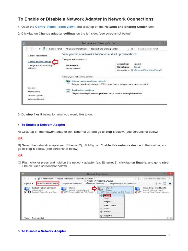 To Enable or Disable A Network Adapter in Network Connections PDF Network Interface