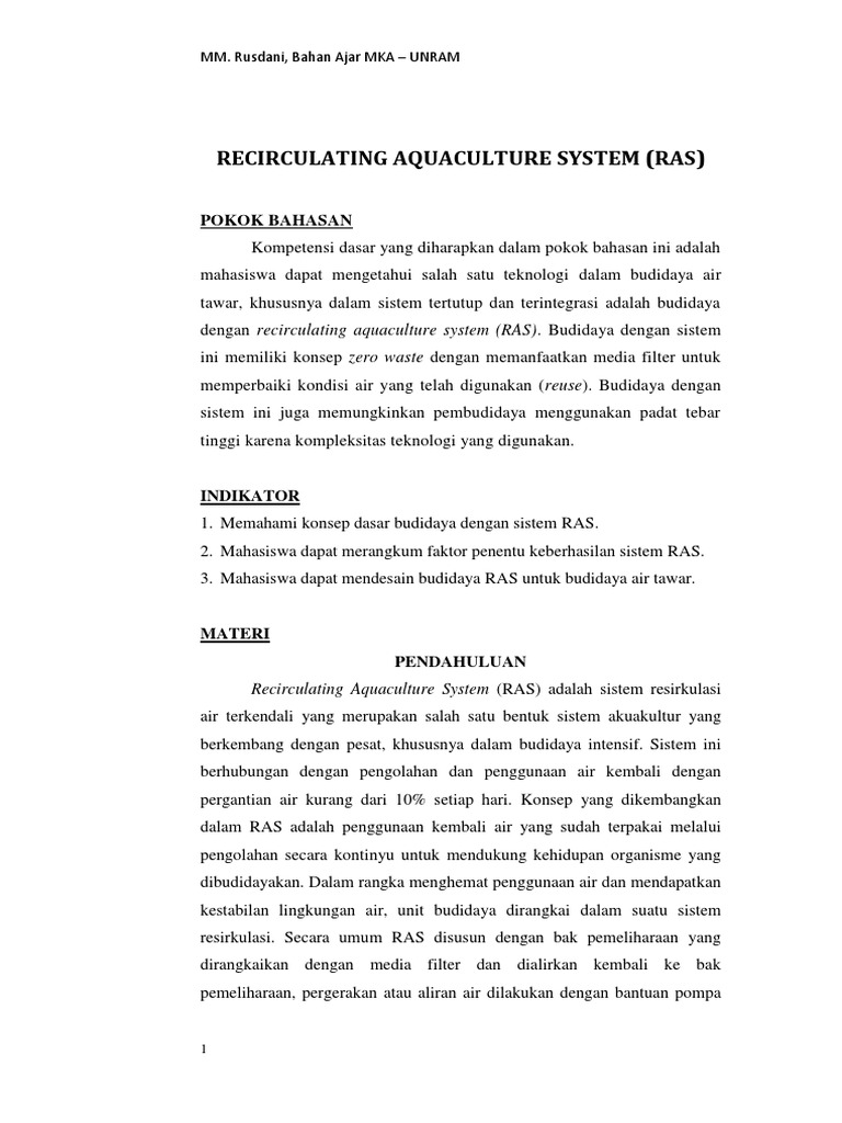 Recirculating Aquaculture System Pdf