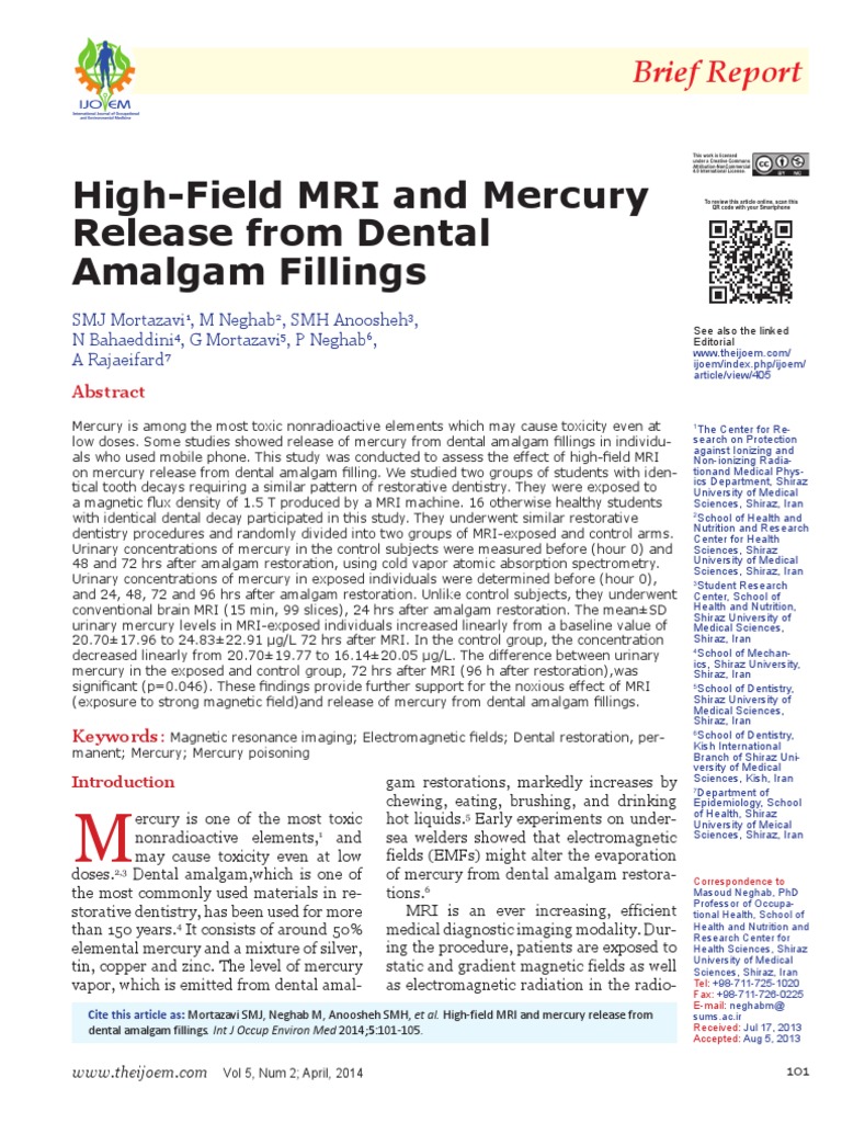 HighField MRI and Mercury Release From Dental Amalgam Fillings