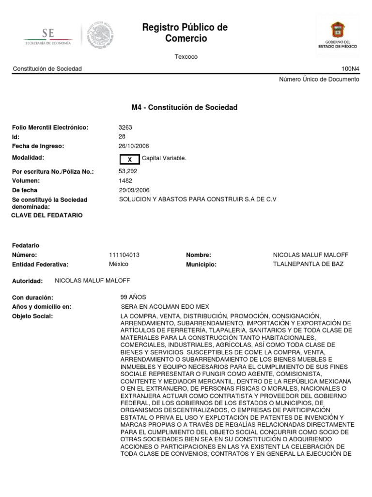 Registro Público de Comercio M4 Constitución de