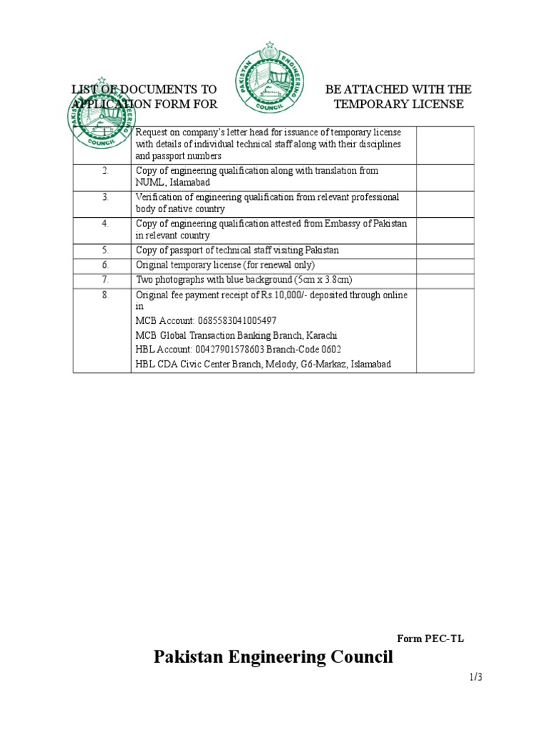 Temporary License Application Requirements | PDF | Islamabad | World ...