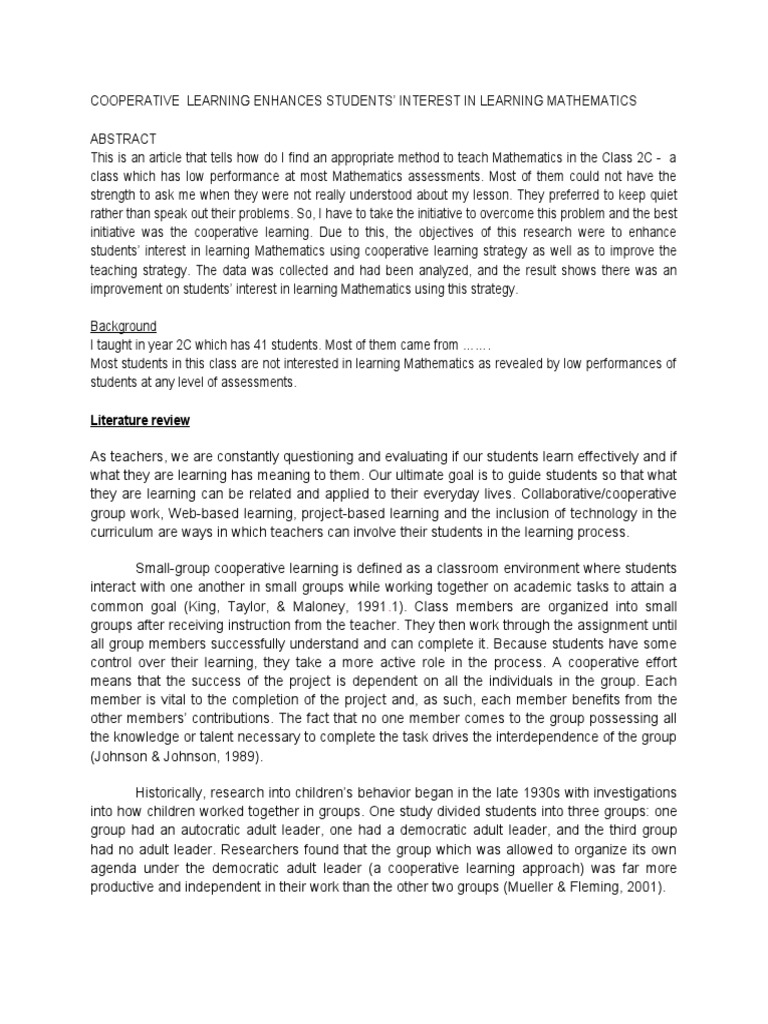Enhancing Math Interest via Cooperative Learning | PDF | Teachers ...