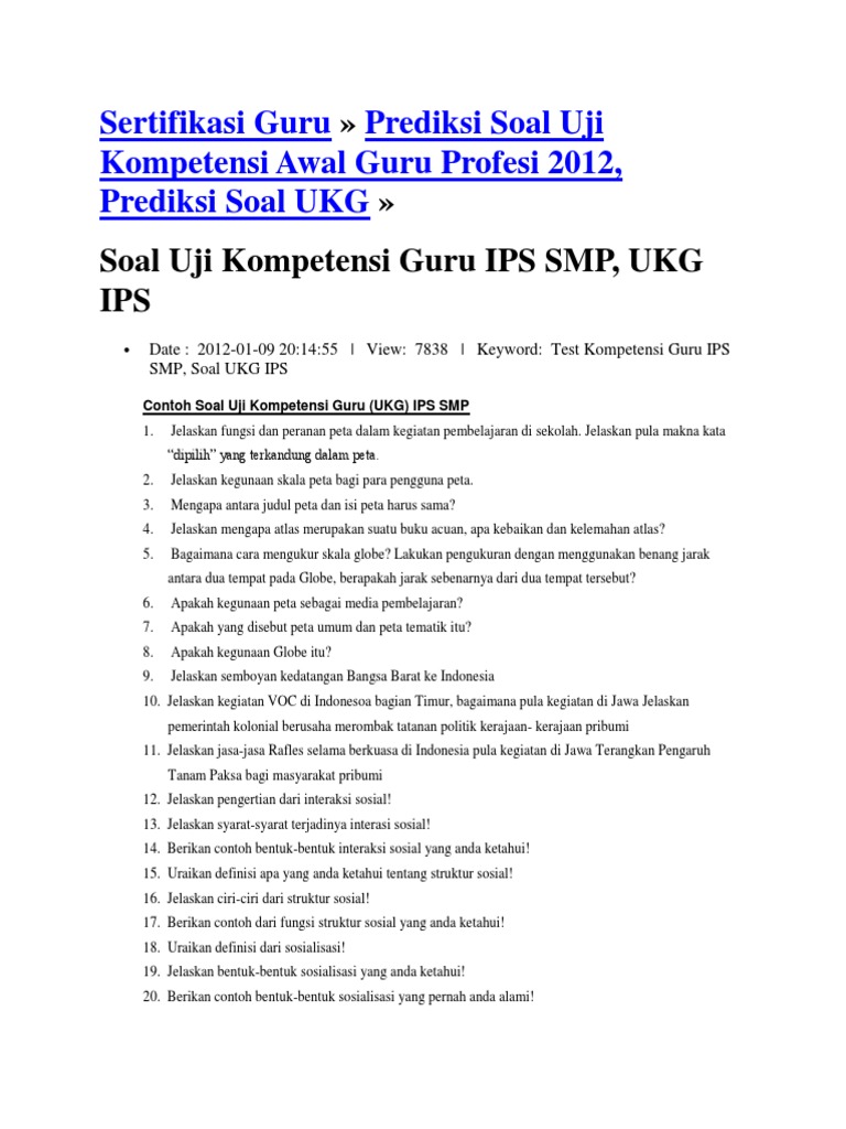 Soal Ukg Guru Ips Smp Dunia Sosial