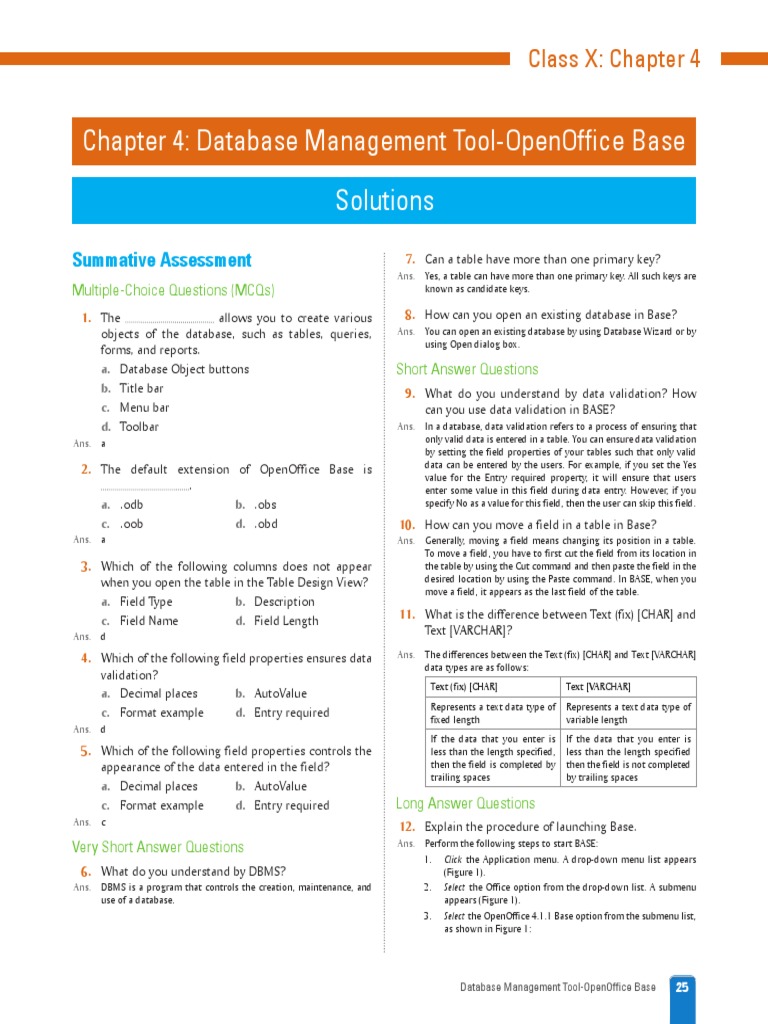Chapter 4 Database Management Tool Openoffice Base Solutions Pdf Data Type Databases