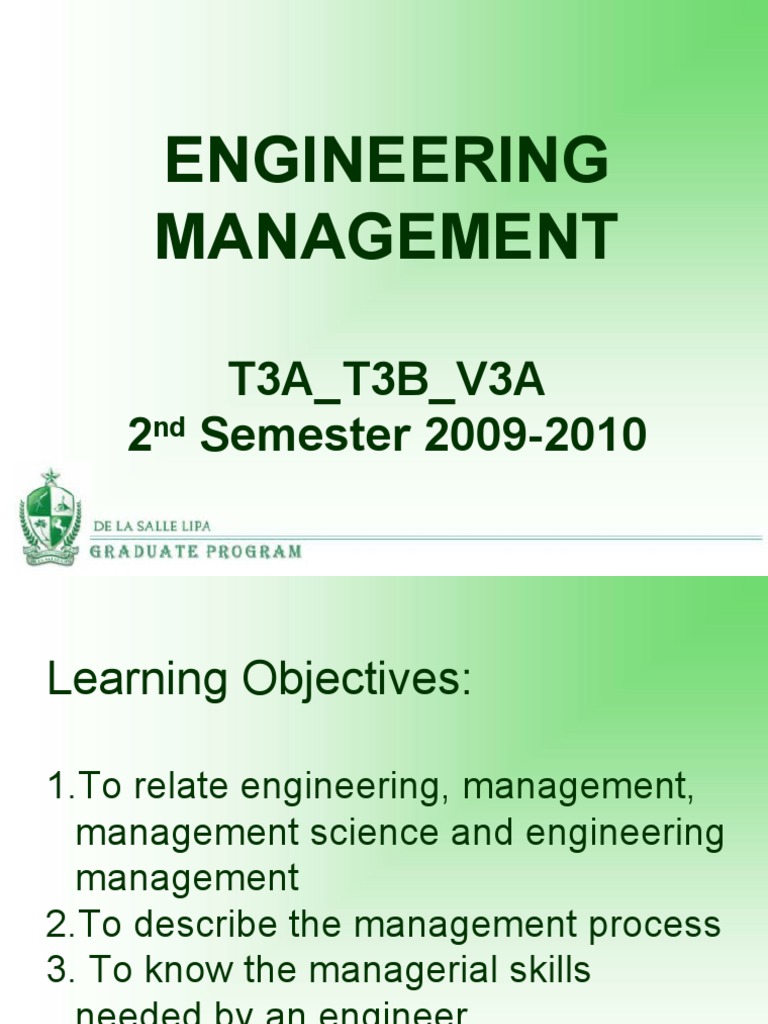 Engineering Management: T3A - T3B - V3A 2 Semester 2009-2010 | PDF ...