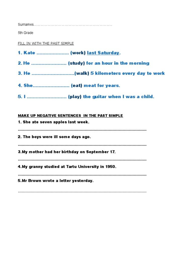 Past Simple Exercises for 5th Grade | PDF