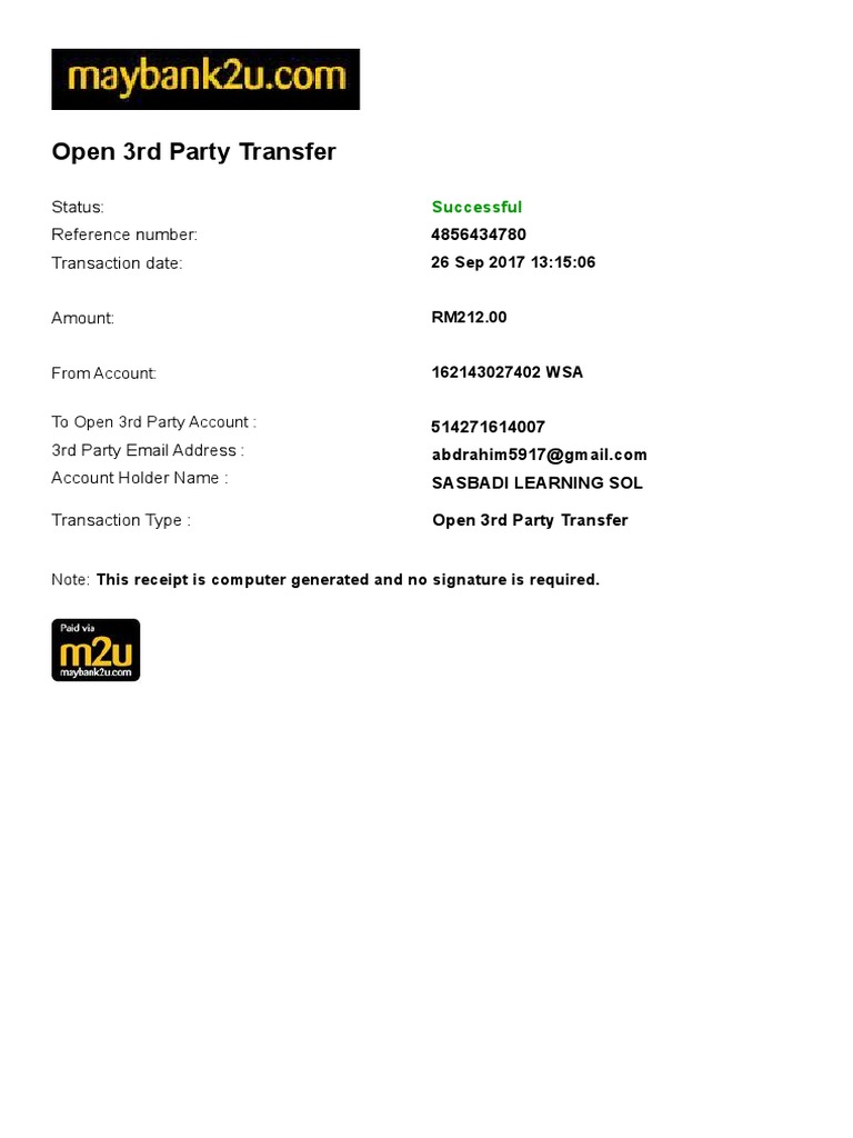 Open 3rd Party Transfer: Status: Reference Number: Transaction Date | PDF