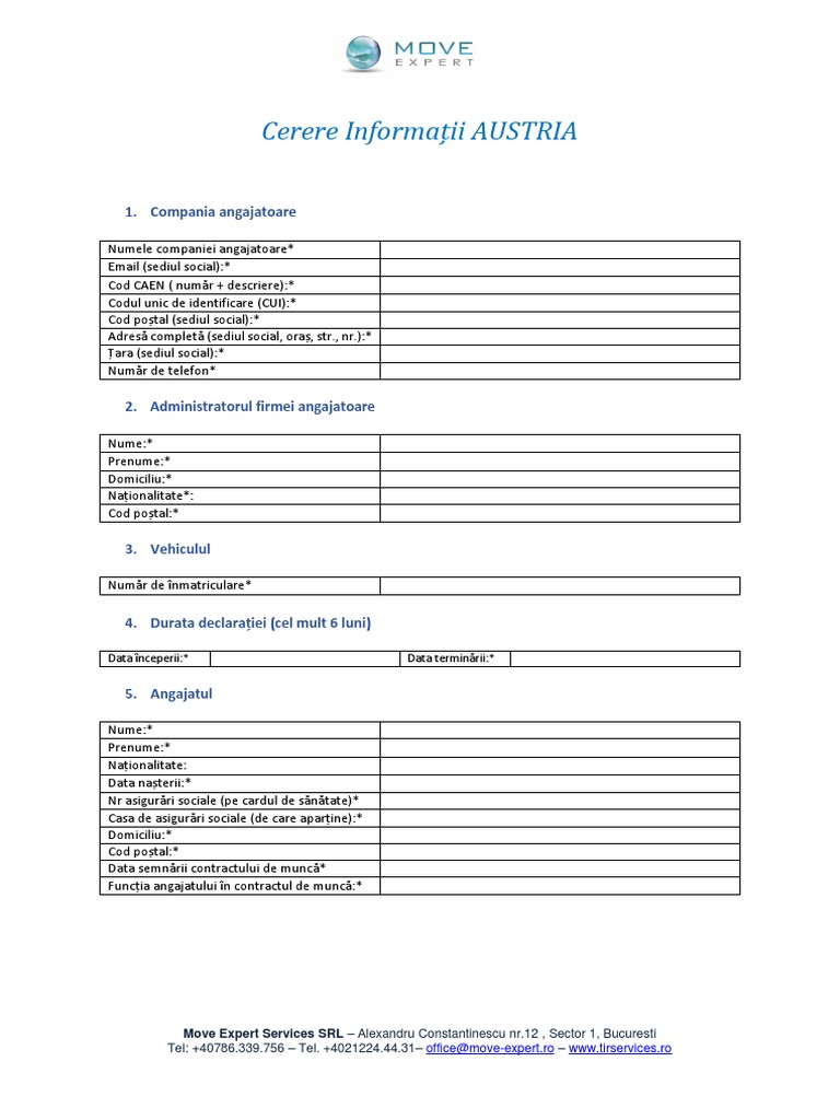 AUSTRIA - Formular CERERE Informații | PDF