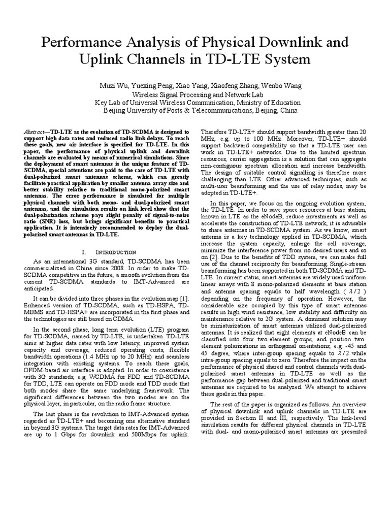 Performance Analysis of Physical Downlink and Uplink Channels in TD-LTE ...