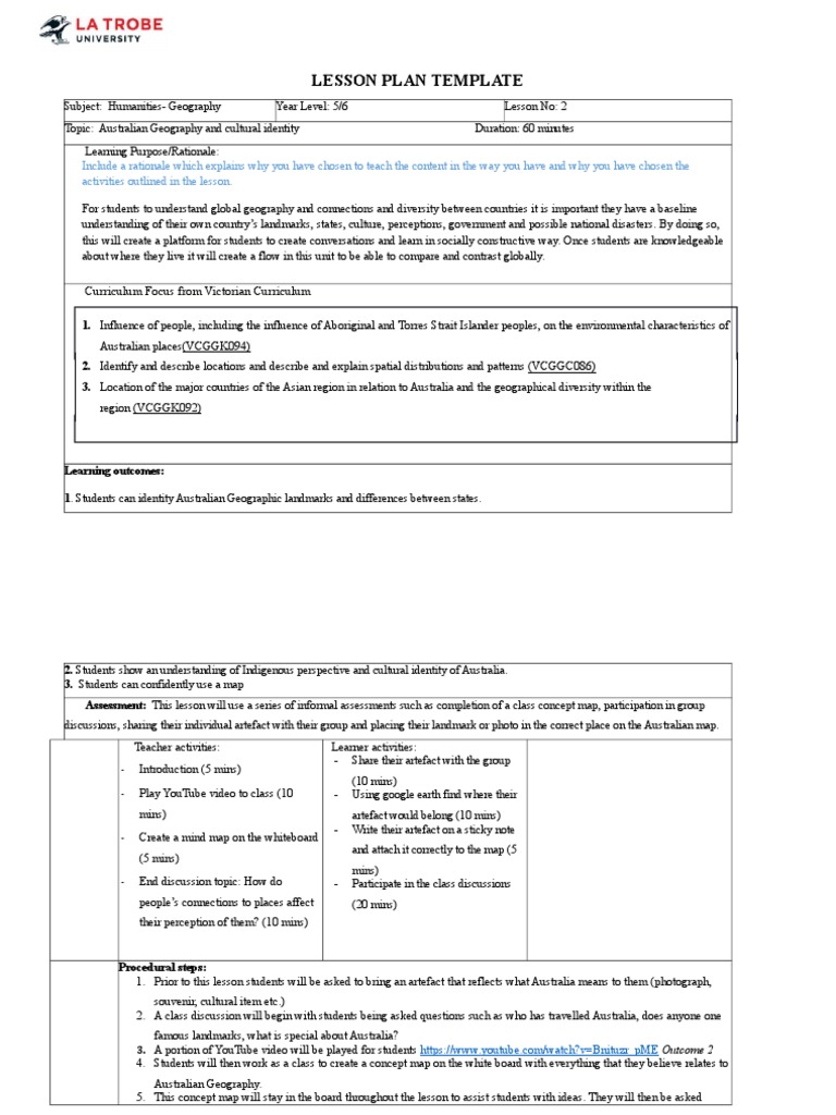 Lesson Plan Template 2 | PDF | Geography | Educational Assessment