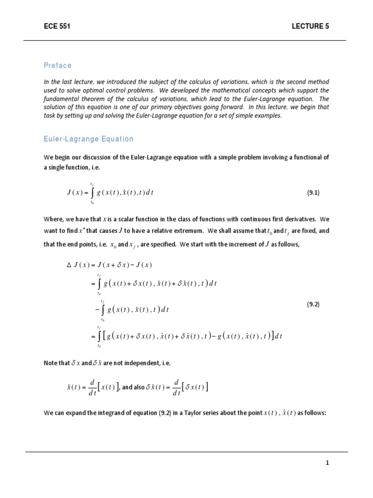 Preface EulerLagrange Equation PDF Ordinary Differential Equation