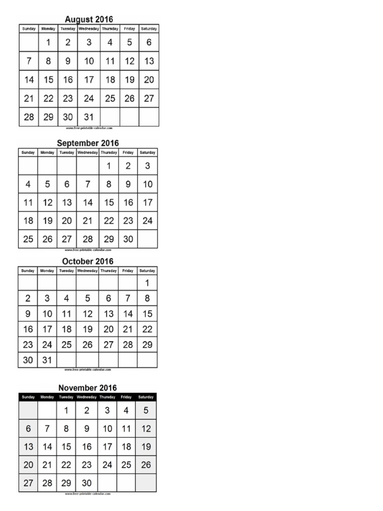 4 Months Calendar PDF