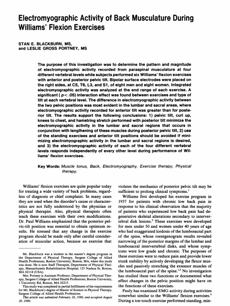 Electromyographic Activity of Back Musculature During Williams' Flexion ...