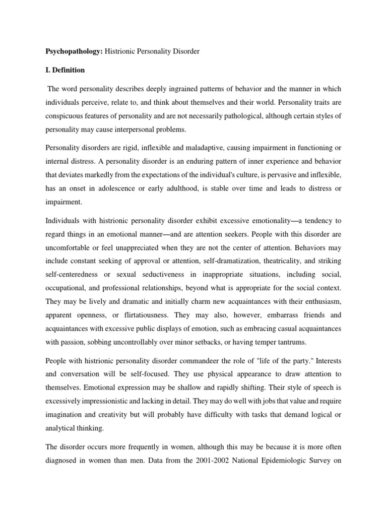 Psychopathology: Histrionic Personality Disorder I. Definition | PDF ...