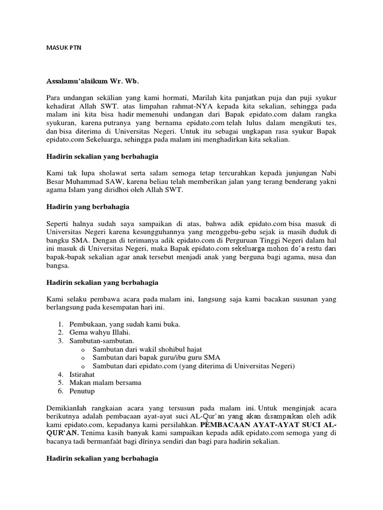 Syukuran Kelulusan PTN | PDF | Seni & Disiplin Bahasa | Agama ...