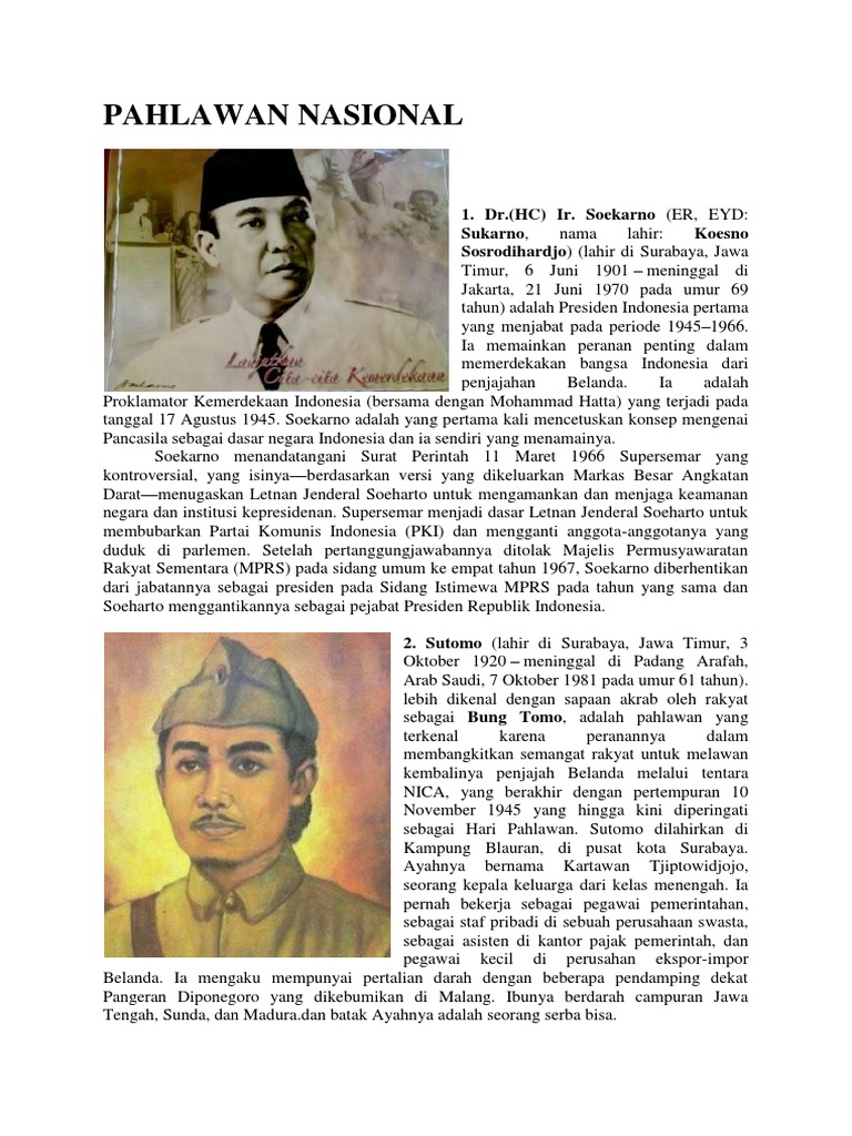 PAHLAWAN NASIONAL Beserta Perjuangannya
