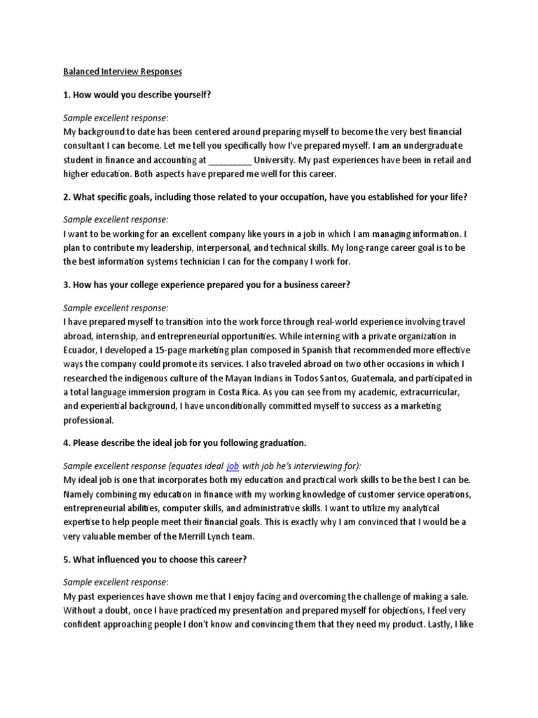 Balanced Interview Responses | PDF | Goal | Sales