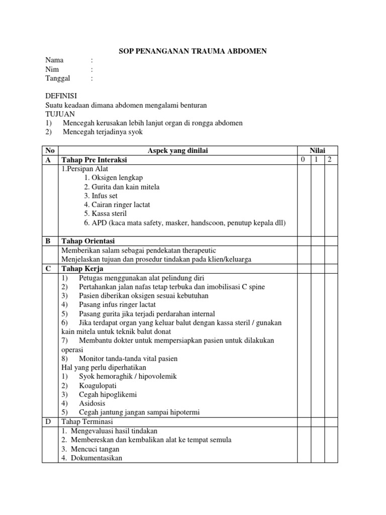 Sop Trauma Abdomen | PDF