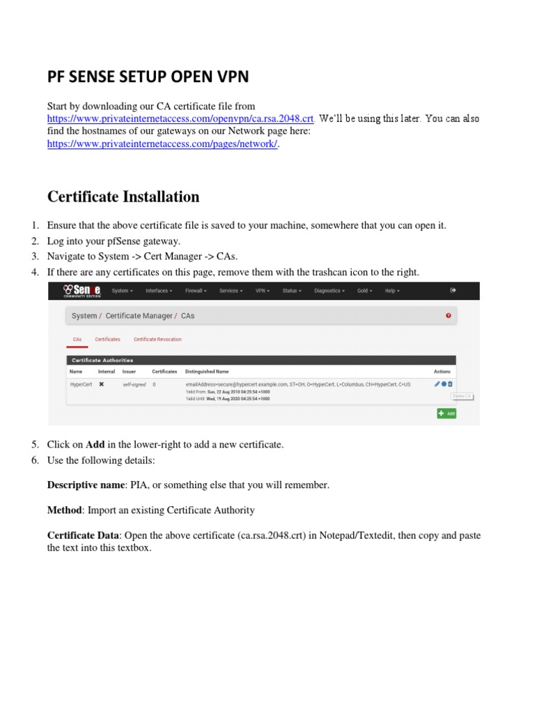 PF Sense Setup Open VPN: Certificate Installation | PDF | Public Key ...