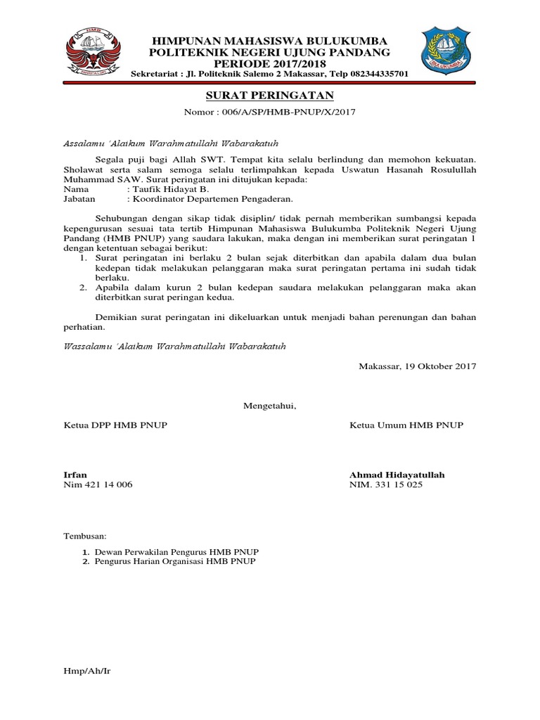 contoh Surat Peringatan contoh Surat Peringatan