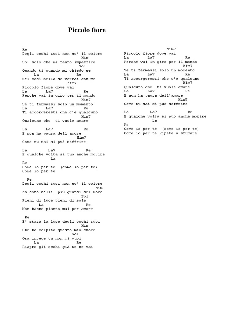 Piu Veloce Teppisti Dei Sogni Piccolo Fiore Testo E Accordi