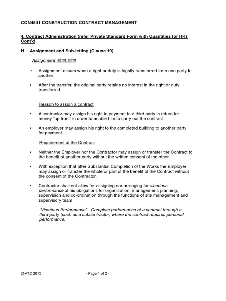 Assignment and Sub-letting in Contracts | PDF | Subcontractor | General ...