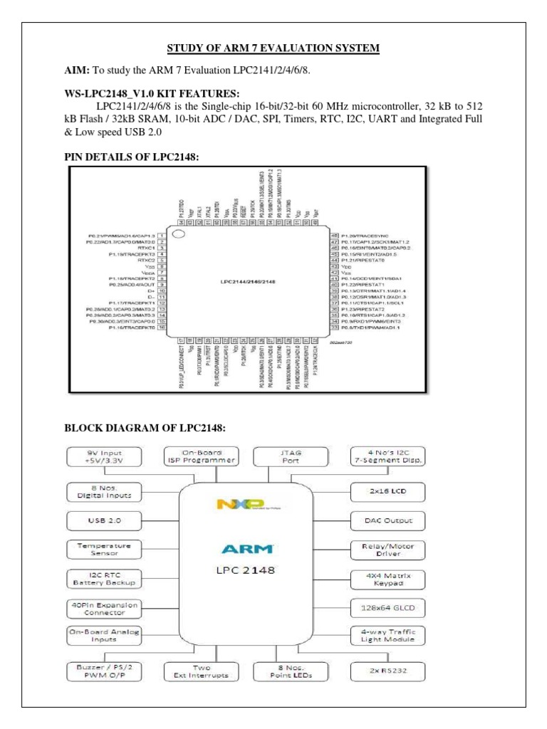 LPC2148 Microcontroller Pinout Diagram, Pin Configuration, 58 OFF